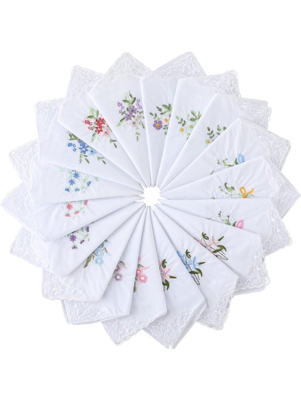 50 Pcs Floral Cotton Handkerchiefs - Vintage Lace Embroidered Hankies for